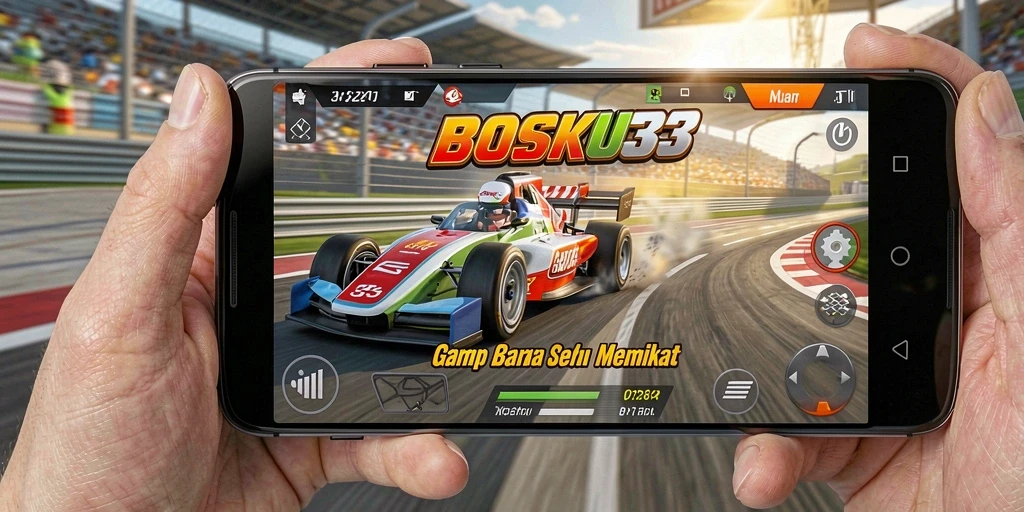 Tampilan gameplay seru dari BOSKU33 dengan balapan mendebarkan di trek menantang.