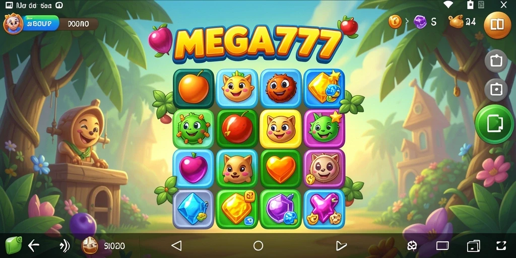 Gameplay seru dari MEGA777 dengan objek warna-warni.