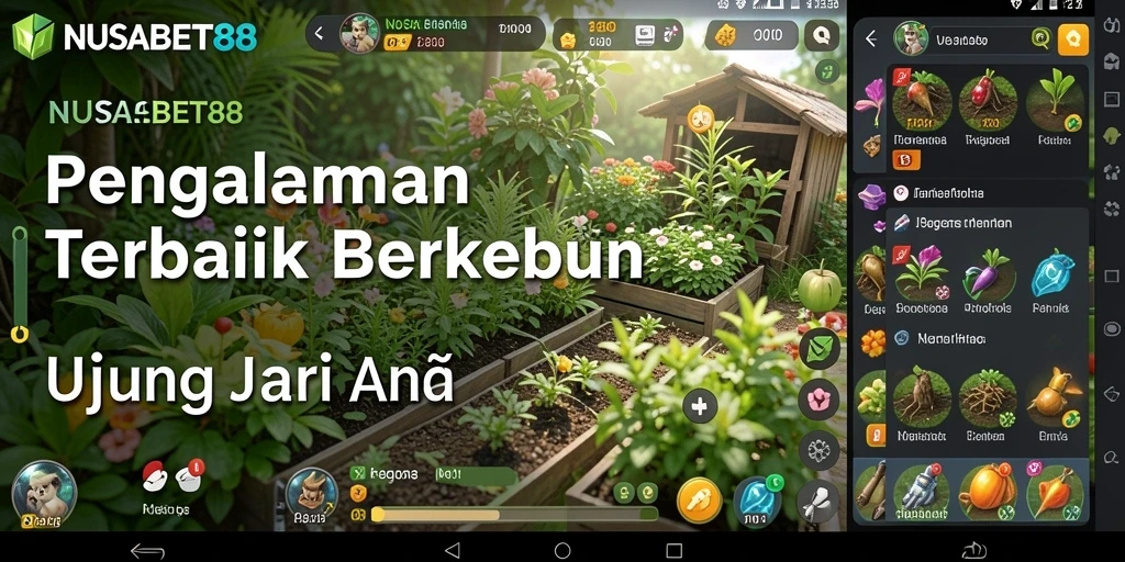 Tampilan gameplay NUSABET88 menunjukkan kebun yang indah dan penuh warna.