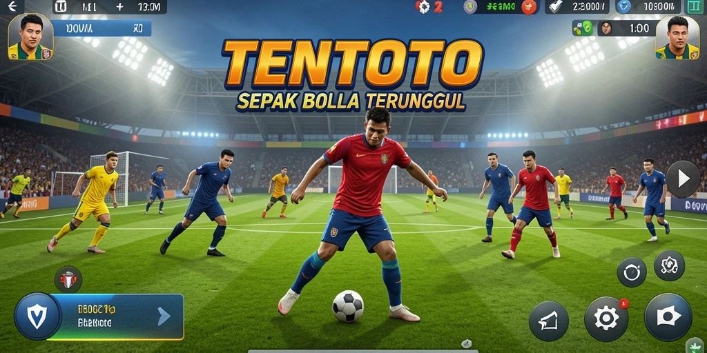 Gameplay TENTOTO yang seru dan mendebarkan dalam pertarungan sepak bola.