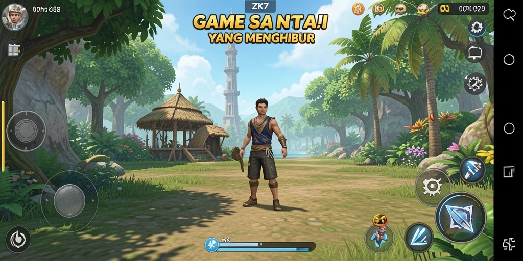 Tampilan gameplay ZK7 yang cerah dan menarik di layar.
